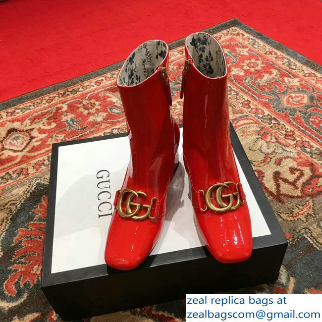 Gucci Patent Leather Ankle Boots Red With Double G 524658 2018