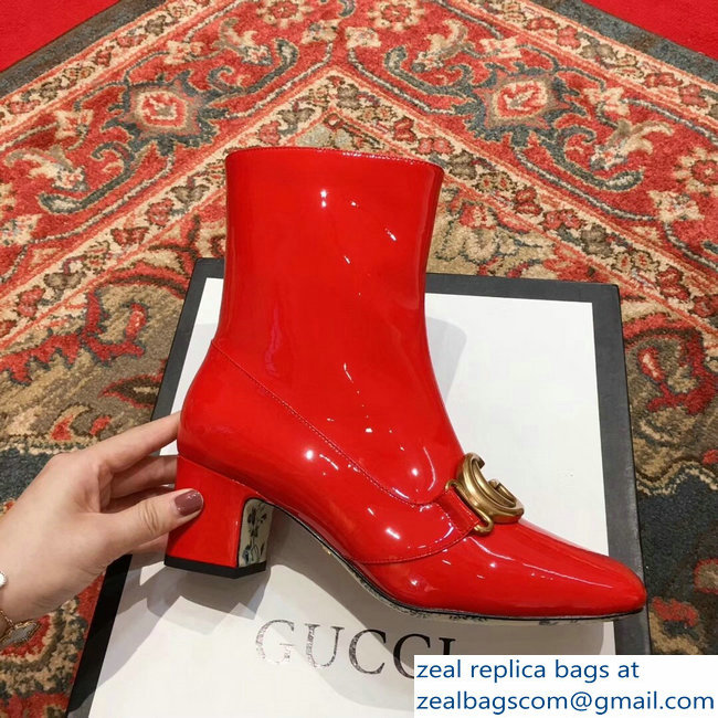 Gucci Patent Leather Ankle Boots Red With Double G 524658 2018