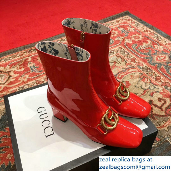 Gucci Patent Leather Ankle Boots Red With Double G 524658 2018