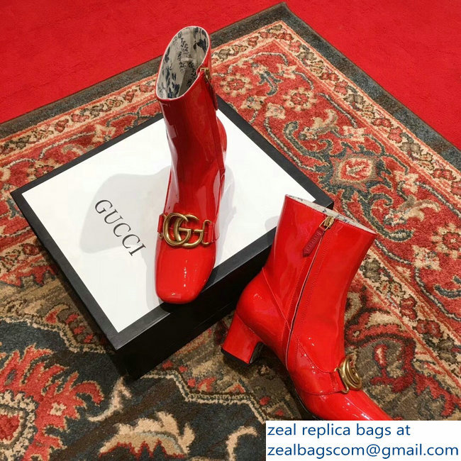 Gucci Patent Leather Ankle Boots Red With Double G 524658 2018