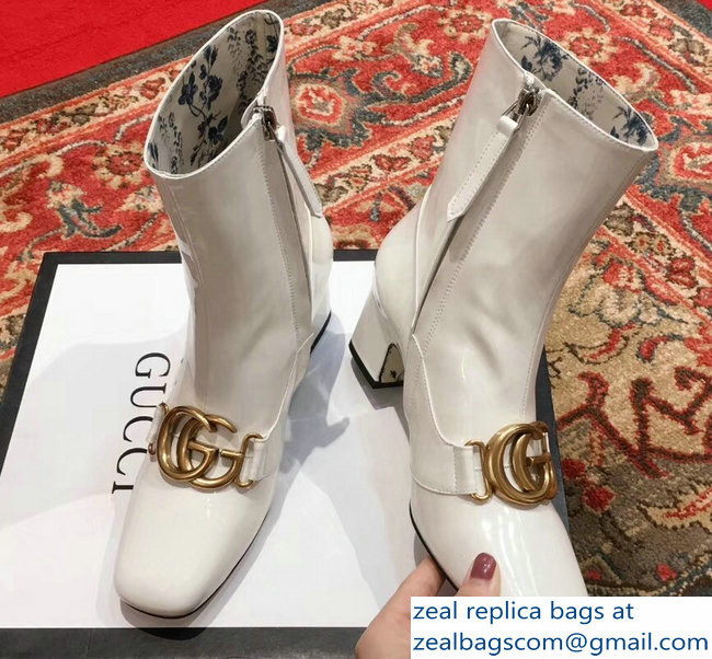 Gucci Patent Leather Ankle Boots White With Double G 524658 2018