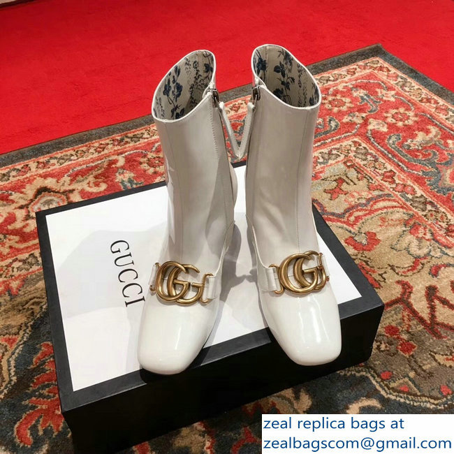 Gucci Patent Leather Ankle Boots White With Double G 524658 2018