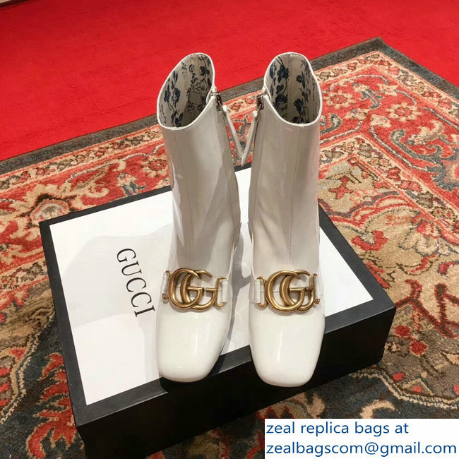 Gucci Patent Leather Ankle Boots White With Double G 524658 2018
