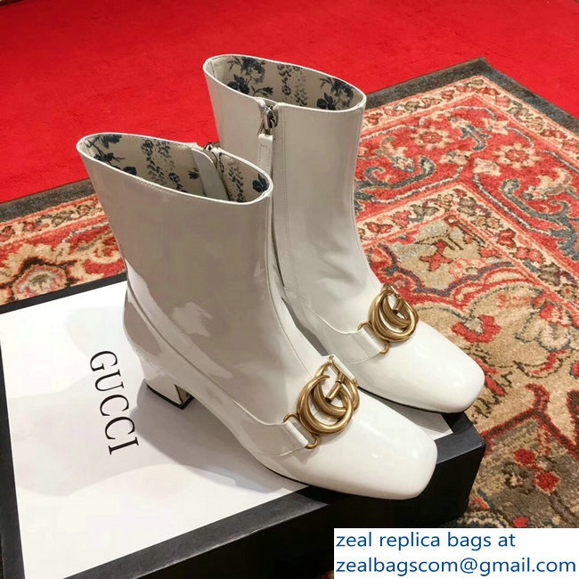 Gucci Patent Leather Ankle Boots White With Double G 524658 2018