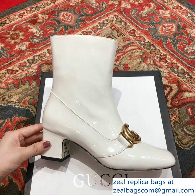 Gucci Patent Leather Ankle Boots White With Double G 524658 2018