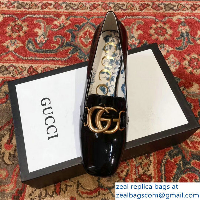 Gucci Patent Leather Mid-Heel Pumps Black with Double G 2018