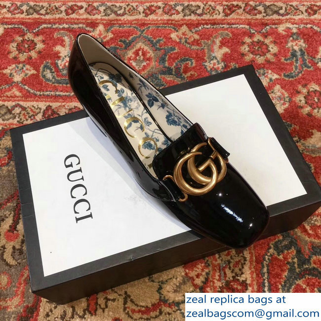 Gucci Patent Leather Mid-Heel Pumps Black with Double G 2018