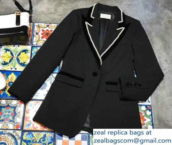 Gucci Pearls Trim Black Jacket 2018