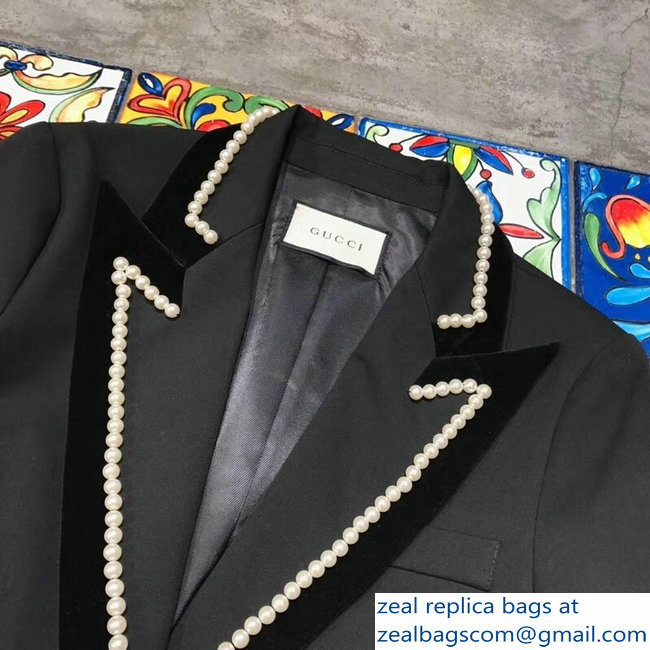 Gucci Pearls Trim Black Jacket 2018