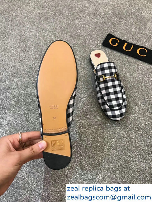 Gucci Princetown Horsebit Leather Slipper Black And White Check Fabric