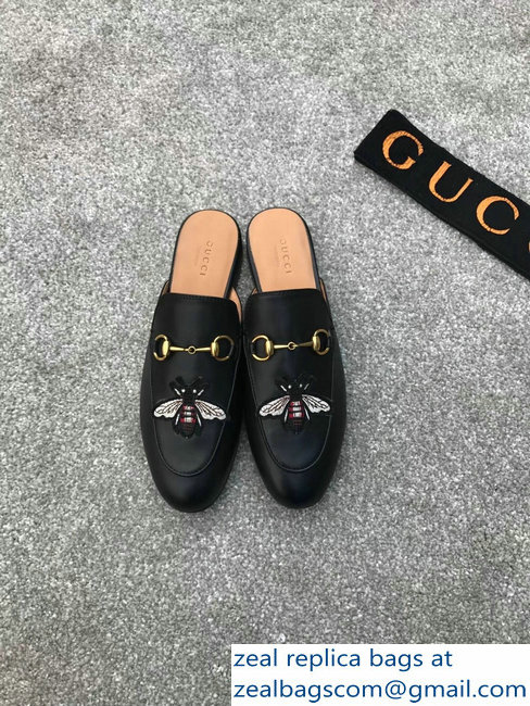 Gucci Princetown Horsebit Leather Slipper Embroidered Bee