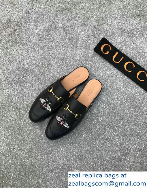 Gucci Princetown Horsebit Leather Slipper Embroidered Bee