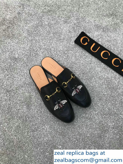 Gucci Princetown Horsebit Leather Slipper Embroidered Bee