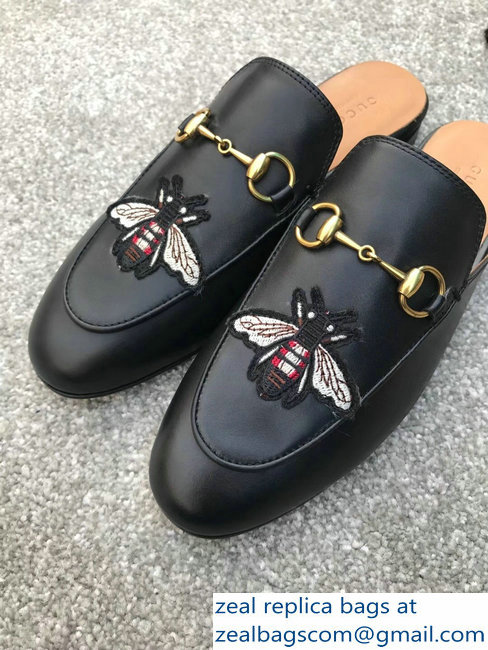 Gucci Princetown Horsebit Leather Slipper Embroidered Bee