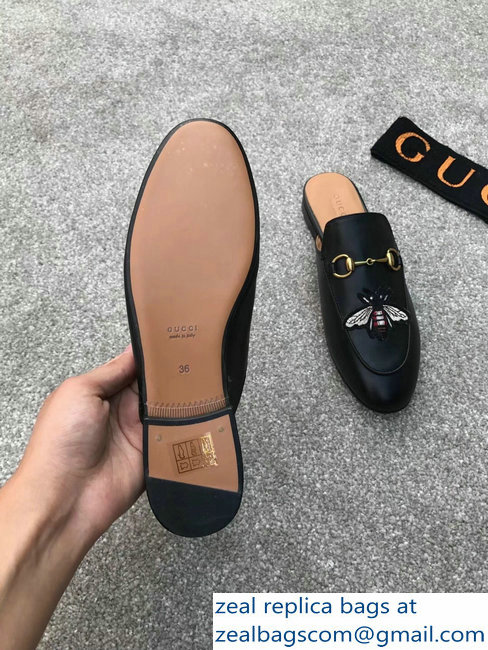 Gucci Princetown Horsebit Leather Slipper Embroidered Bee