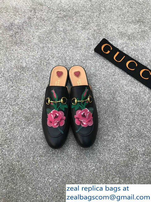 Gucci Princetown Horsebit Leather Slipper Embroidered Flowers