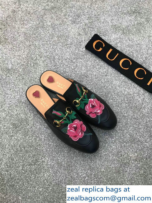 Gucci Princetown Horsebit Leather Slipper Embroidered Flowers