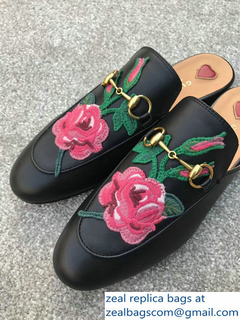 Gucci Princetown Horsebit Leather Slipper Embroidered Flowers