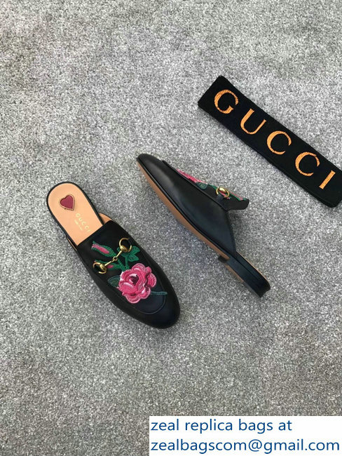 Gucci Princetown Horsebit Leather Slipper Embroidered Flowers