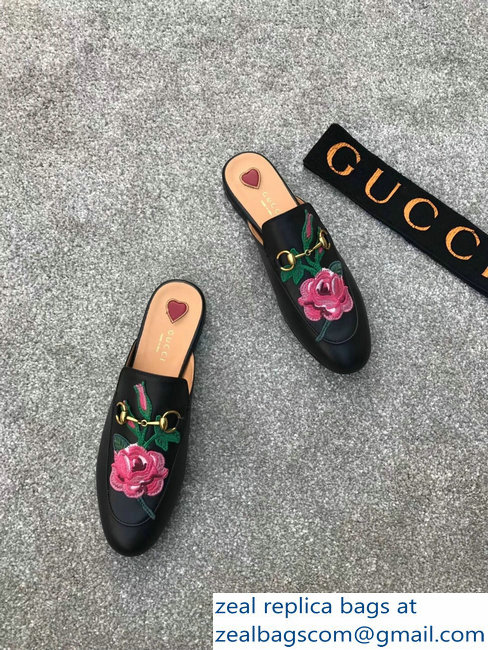 Gucci Princetown Horsebit Leather Slipper Embroidered Flowers