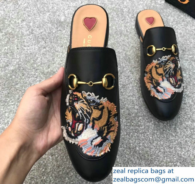 Gucci Princetown Horsebit Leather Slipper Embroidered Tiger