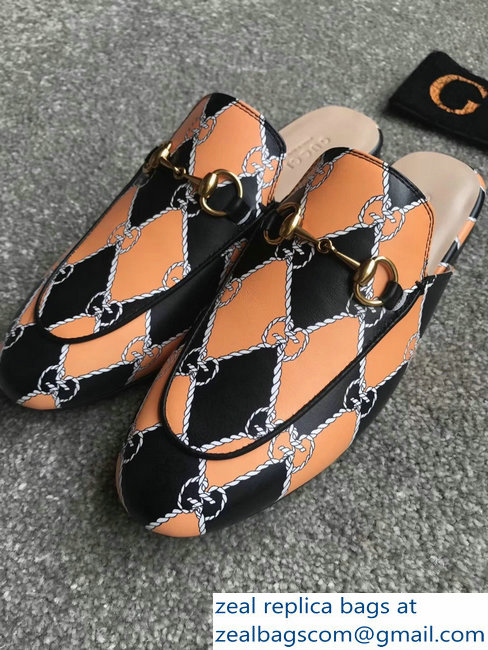 Gucci Princetown Horsebit Leather Slipper GG Black/Orange