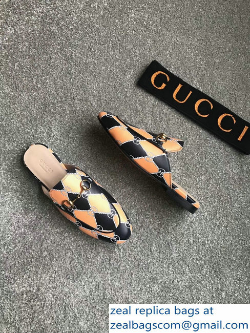 Gucci Princetown Horsebit Leather Slipper GG Black/Orange
