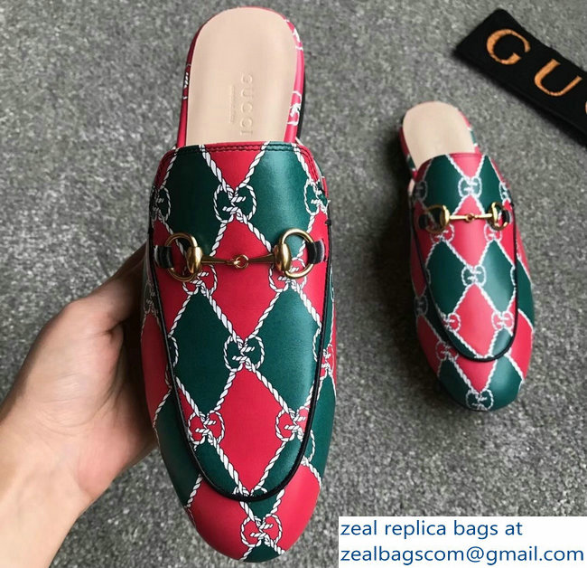 Gucci Princetown Horsebit Leather Slipper GG Green/Red - Click Image to Close