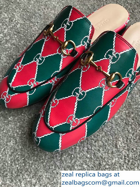 Gucci Princetown Horsebit Leather Slipper GG Green/Red - Click Image to Close