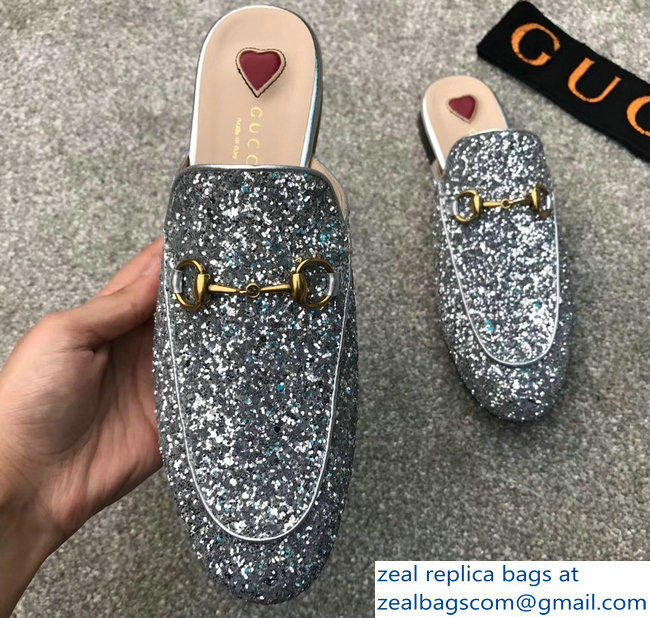 Gucci Princetown Horsebit Leather Slipper Silver Glitter - Click Image to Close