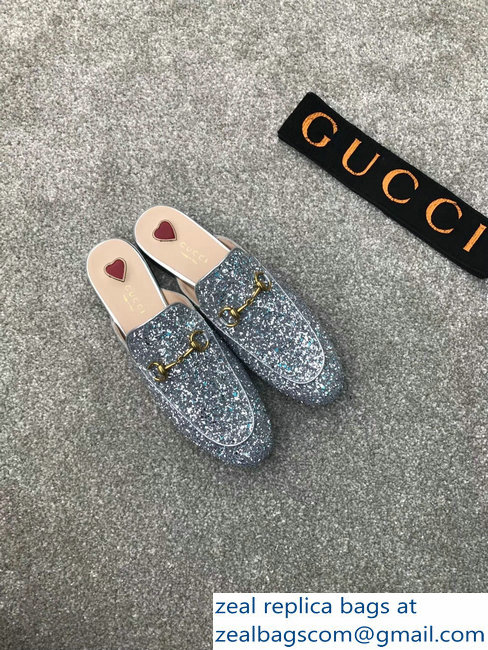 Gucci Princetown Horsebit Leather Slipper Silver Glitter - Click Image to Close