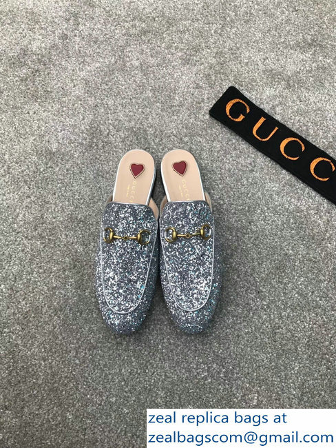 Gucci Princetown Horsebit Leather Slipper Silver Glitter