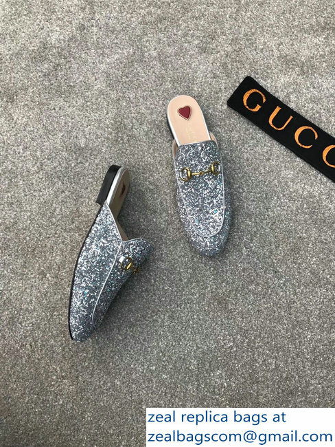 Gucci Princetown Horsebit Leather Slipper Silver Glitter