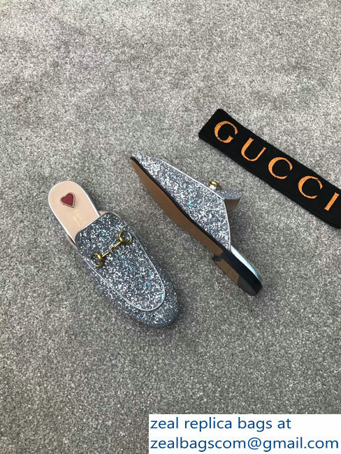 Gucci Princetown Horsebit Leather Slipper Silver Glitter