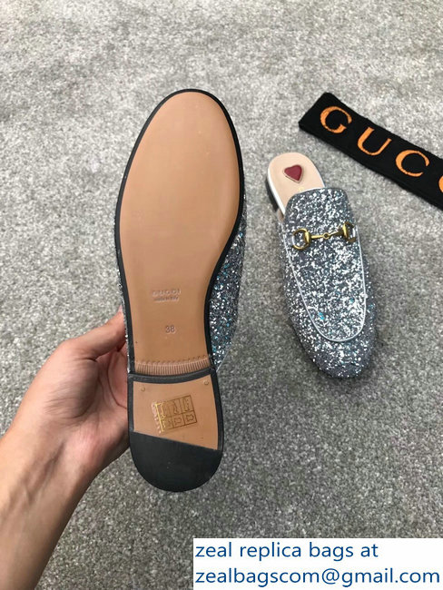 Gucci Princetown Horsebit Leather Slipper Silver Glitter