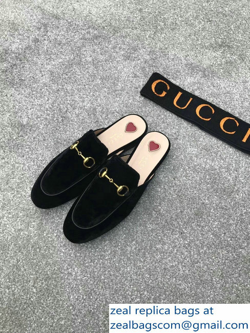 Gucci Princetown Horsebit Leather Slipper Velvet Black