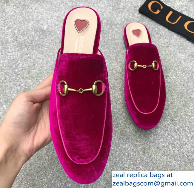 Gucci Princetown Horsebit Leather Slipper Velvet Fuchsia