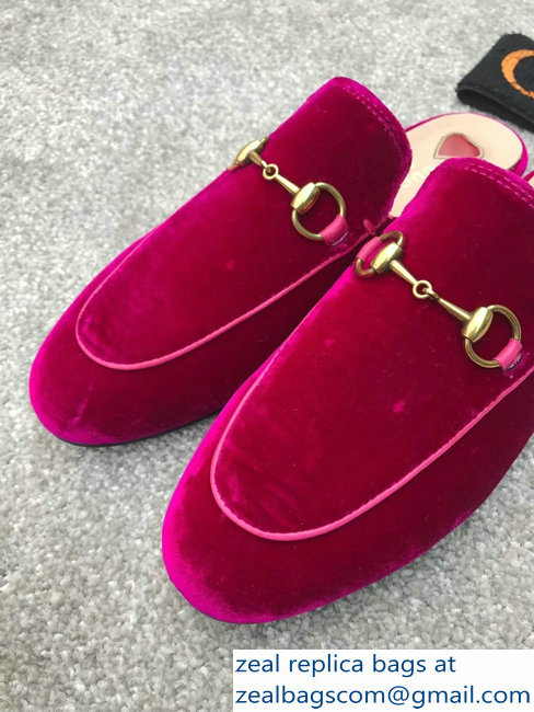 Gucci Princetown Horsebit Leather Slipper Velvet Fuchsia