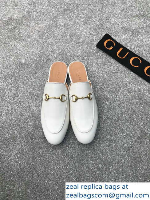 Gucci Princetown Horsebit Leather Slipper White