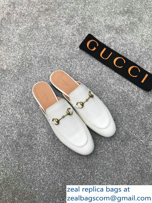 Gucci Princetown Horsebit Leather Slipper White