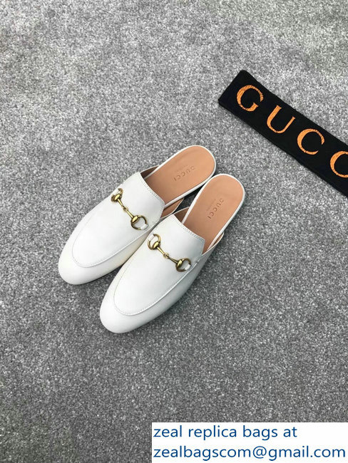 Gucci Princetown Horsebit Leather Slipper White