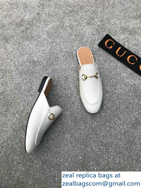 Gucci Princetown Horsebit Leather Slipper White