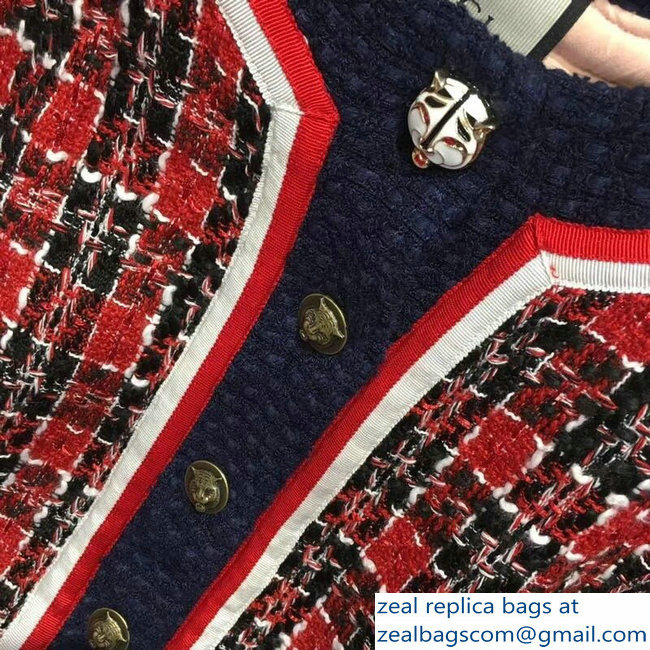 Gucci Red/Blue/White Tweed Check Tunic Dress 2018 - Click Image to Close