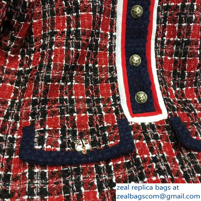 Gucci Red/Blue/White Tweed Check Tunic Dress 2018