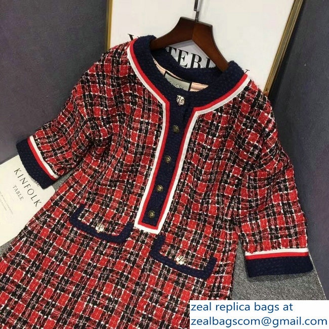 Gucci Red/Blue/White Tweed Check Tunic Dress 2018 - Click Image to Close