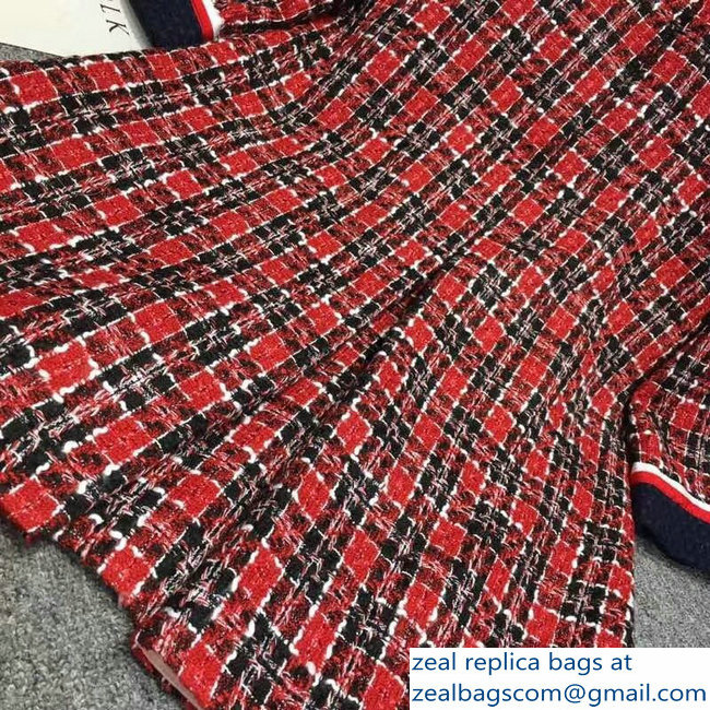 Gucci Red/Blue/White Tweed Check Tunic Dress 2018