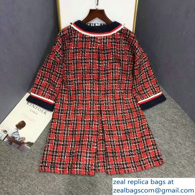 Gucci Red/Blue/White Tweed Check Tunic Dress 2018