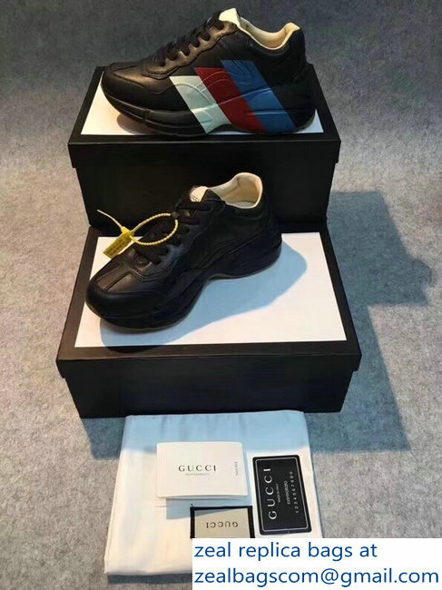 Gucci Rhyton Blue/Red/White Web Print Leather Sneakers Black 2018