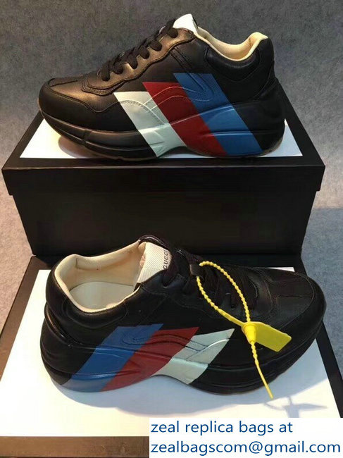 Gucci Rhyton Blue/Red/White Web Print Leather Sneakers Black 2018