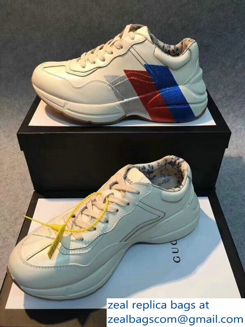 Gucci Rhyton Glitter Web Print Leather Sneakers White 2018